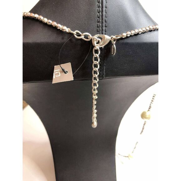 1952 CHICO'S Faux pearl & Clear crackled beaded Silvertone necklace 34-38" - Picture 3 of 3